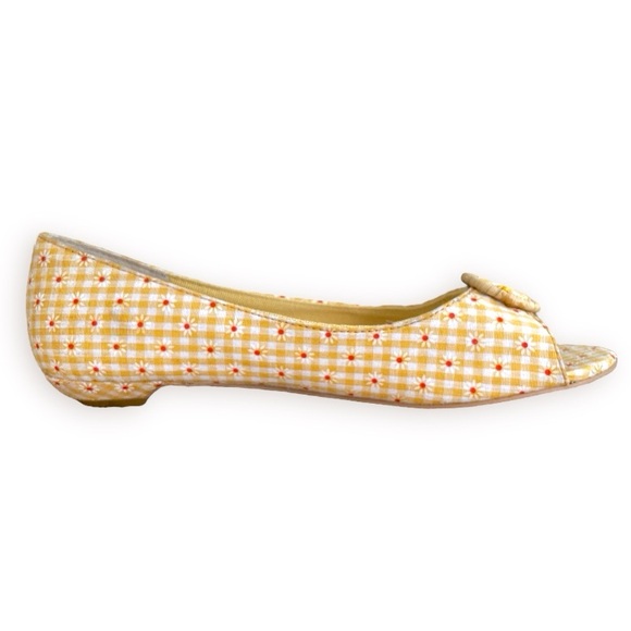 MUDD Pinup Retro Yellow Daisy Ginham Wicker Buckle Peep Toe Flats 🌼 - Picture 7 of 14
